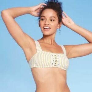 Women's Textured Lace-Up Grommet Bralette Striped Bikini Top -Xhilaration, Large
